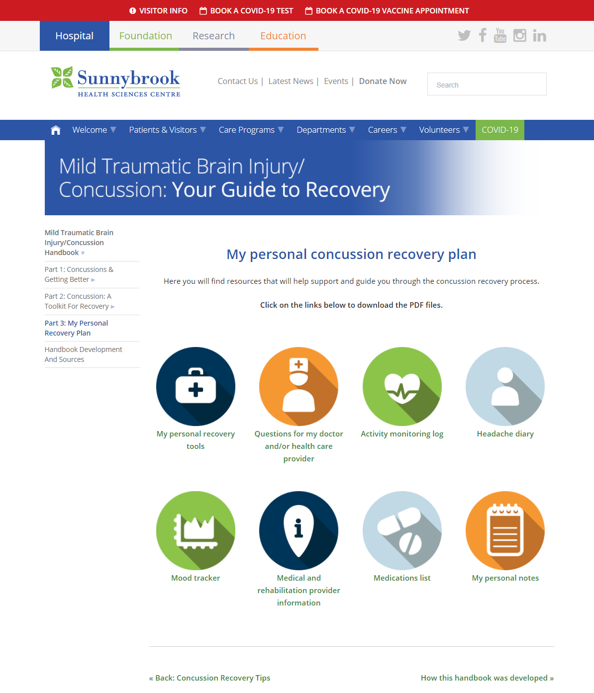 My Personal Concussion Recovery Plan, Sunnybrook Health Sciences Centre