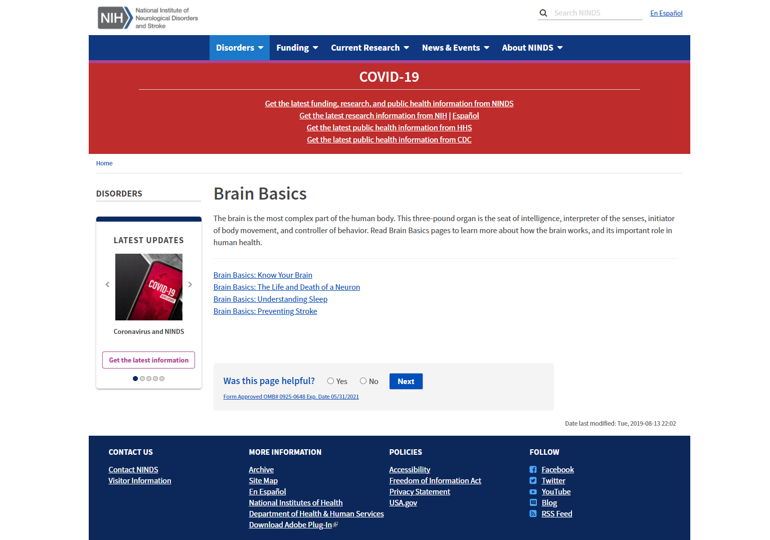 Repository of downloadable pamphlets of brain-related topics, National Institutes of Health